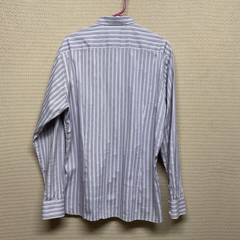 Men's Ted Baker Shirt Sz 5 White Purple Striped Button Up Long Sleeve 10/12-XL - Picture 8 of 10